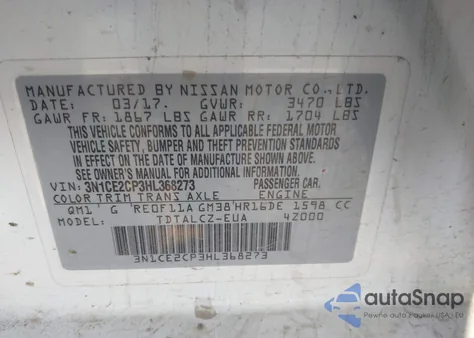 2017 Nissan Versa Note S Plus z USA, uszkodzony, nr VIN 3N1CE2CP3HL368273